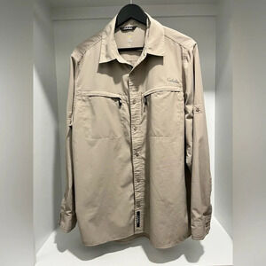 CABELA'S tan Insect Defense UV Protection Caped Back mens size large button down